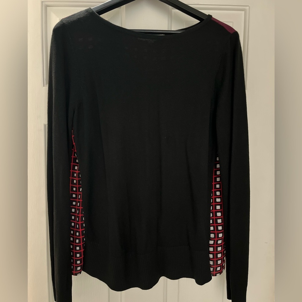 LOFT Black and Red Geometric Long Sleeve Top